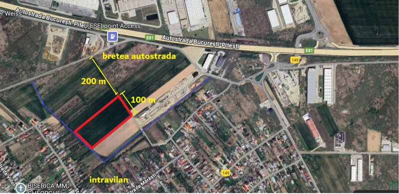 Teren Bolintin-Deal 2,5ha, deschidere 100 m, langa autostrada, acces rapid la A0